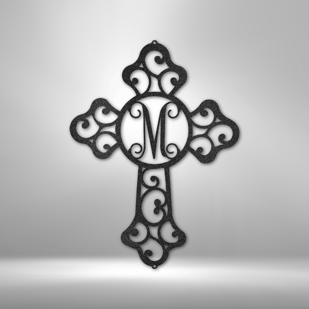 Custom Cross Initial Family Monogram Steel Sign