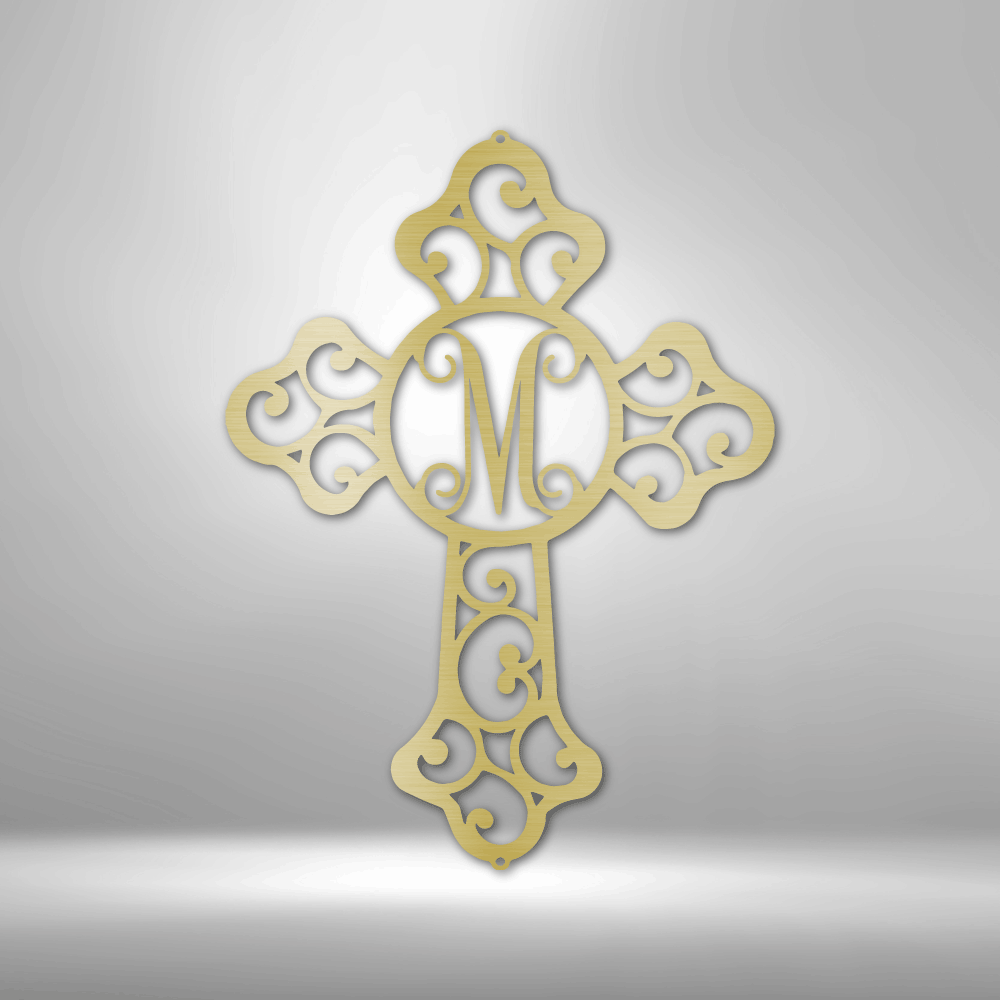  Custom Cross Initial Family Monogram Steel Sign