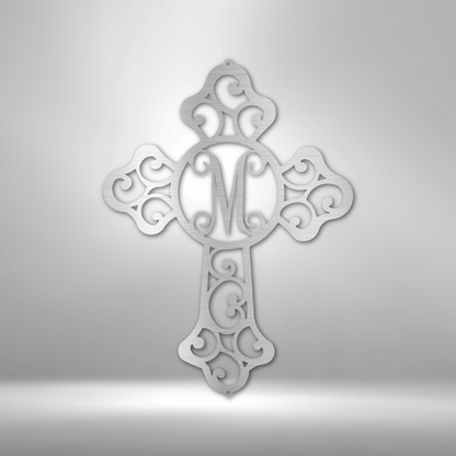 Custom Cross Initial Family Monogram Steel Sign